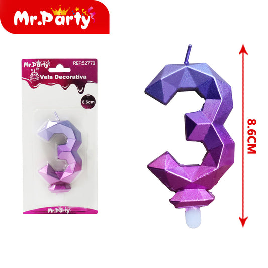 Vela digital 3d con degradado de rosa azul 3 (12paquetes)