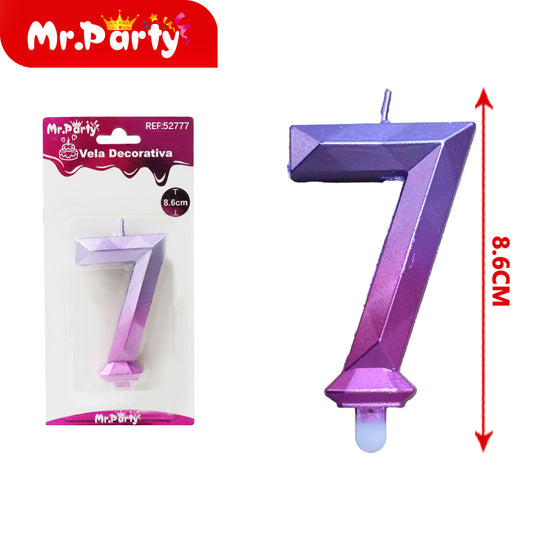 Vela digital 3d con degradado de rosa azul 7 (12paquetes)