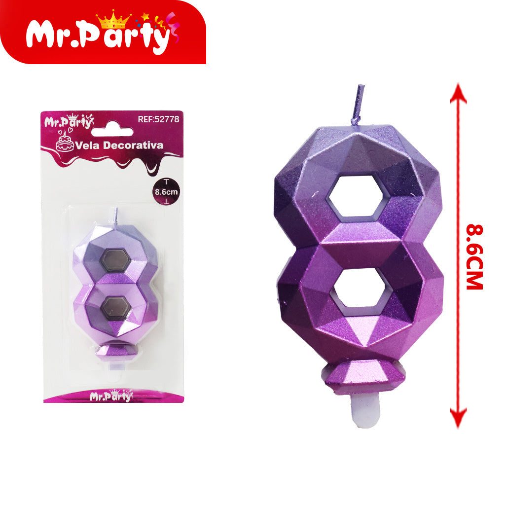 Vela digital 3d con degradado de rosa azul 8 (12paquetes)