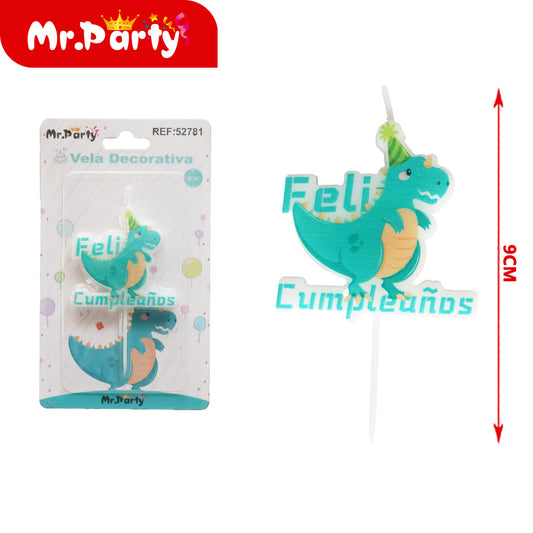 Tarjeta de vela de feliz cumpleaños de dinosaurio 58*59*08 (12paquetes)
