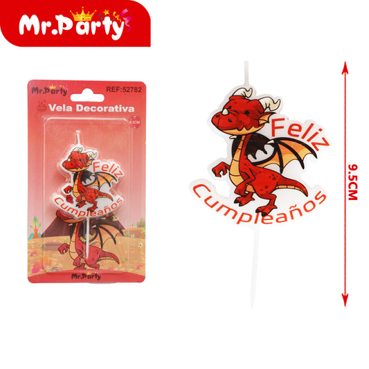 Tarjeta de vela de feliz cumpleaños de dragón de fuego 6*62* (12paquetes)