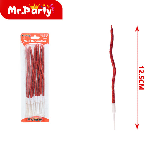 Portavelas de 12 piezas con polvo en espiral color rojo bril (12paquetes)