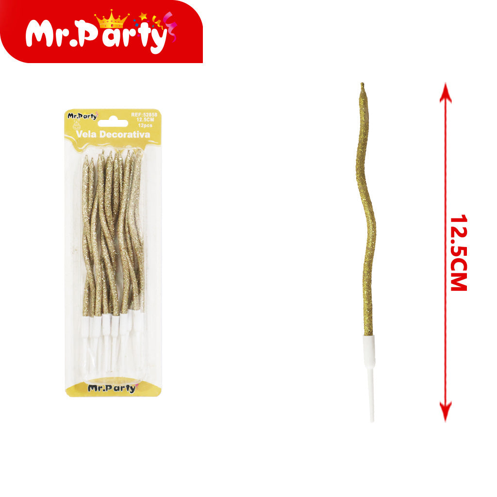 Tarjeta de 12 velas con polvo en espiral color dorado (12paquetes)