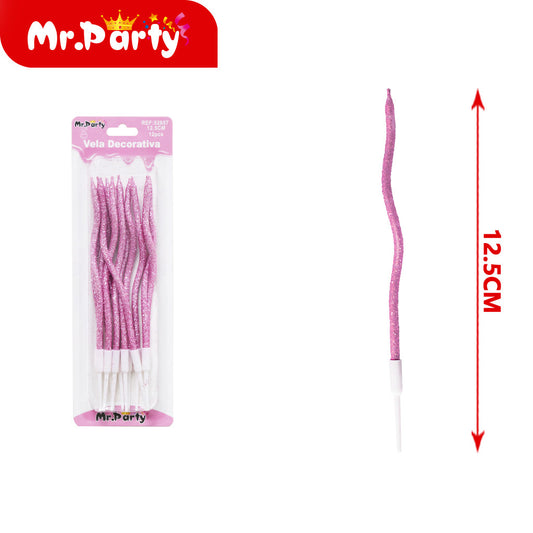 Tarjeta de 12 velas con polvo en espiral color rosa (12paquetes)