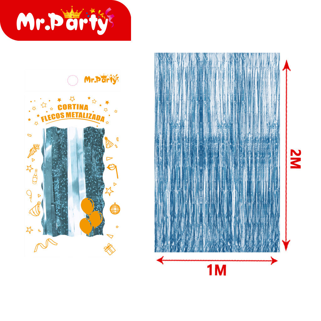 Cortina de Flecos Metalizada con holograma 1×2 m – Mr. Party