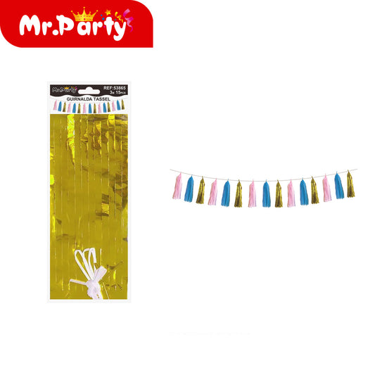 Guirnalda Tassel 3 m 15 Pzas Colores Metálicos Decoración Fiesta