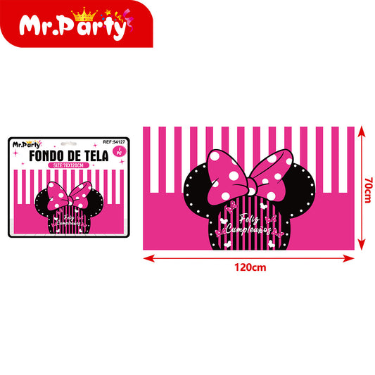 Fondo de tela de minnie para cumpleaños en español 120 x 70 (12paquetes)