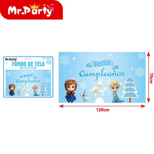 Tela de fondo de frozen de cumpleaños en español de 120 x 70 (12paquetes)