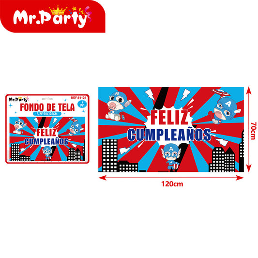 Fondo de tela de superman para cumpleaños en español 120 x 7 (12paquetes)