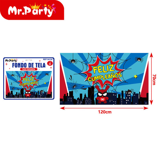 Fondo de tela de spider-man para cumpleaños en español 120 x (12paquetes)