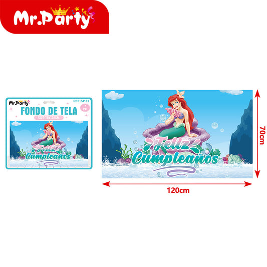 Fondo de tela de sirena de cumpleaños en español de 120 x 70 (12paquetes)