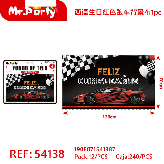 Fondo de tela con diseño de coche deportivo rojo para cumple (12paquetes)