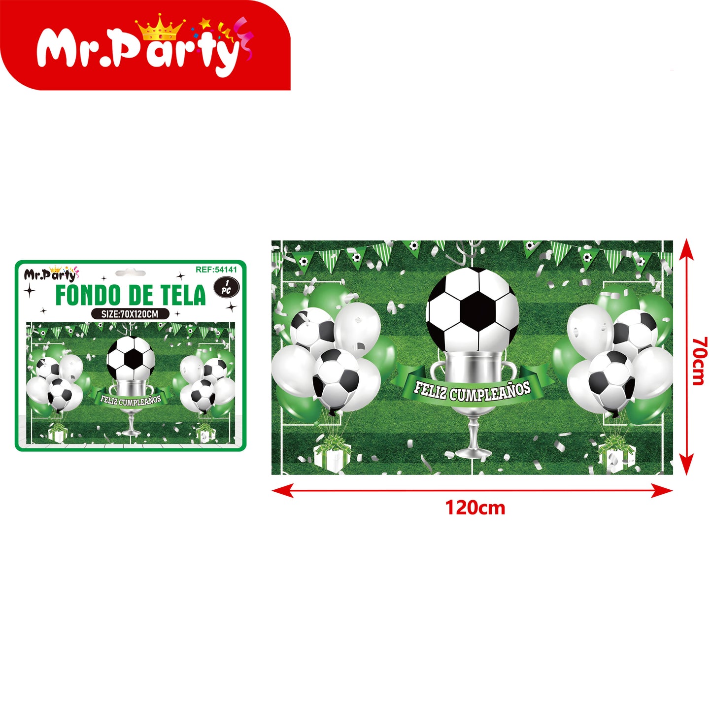 Decoración Fiesta de Fútbol ⚽🎉 Fondo de Tela 70x120 + Guirnalda “GOAL” | Cumpleaños Temático- Mayoreo 12 pzas