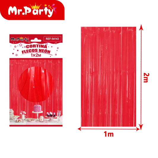 Cortina de lluvia fluorescente macaron de 1 x 2 m color rojo (12paquetes)