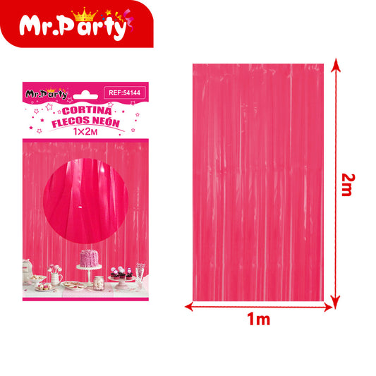 Cortina de lluvia fluorescente macaron 1 x 2 m color rosa y (12paquetes)