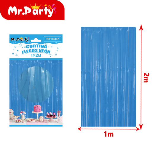 Cortina de lluvia fluorescente macaron 1 x 2 m color azul cl (12paquetes)