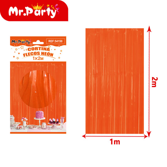Cortina de lluvia fluorescente macaron 1 x 2 m color naranja (12paquetes)