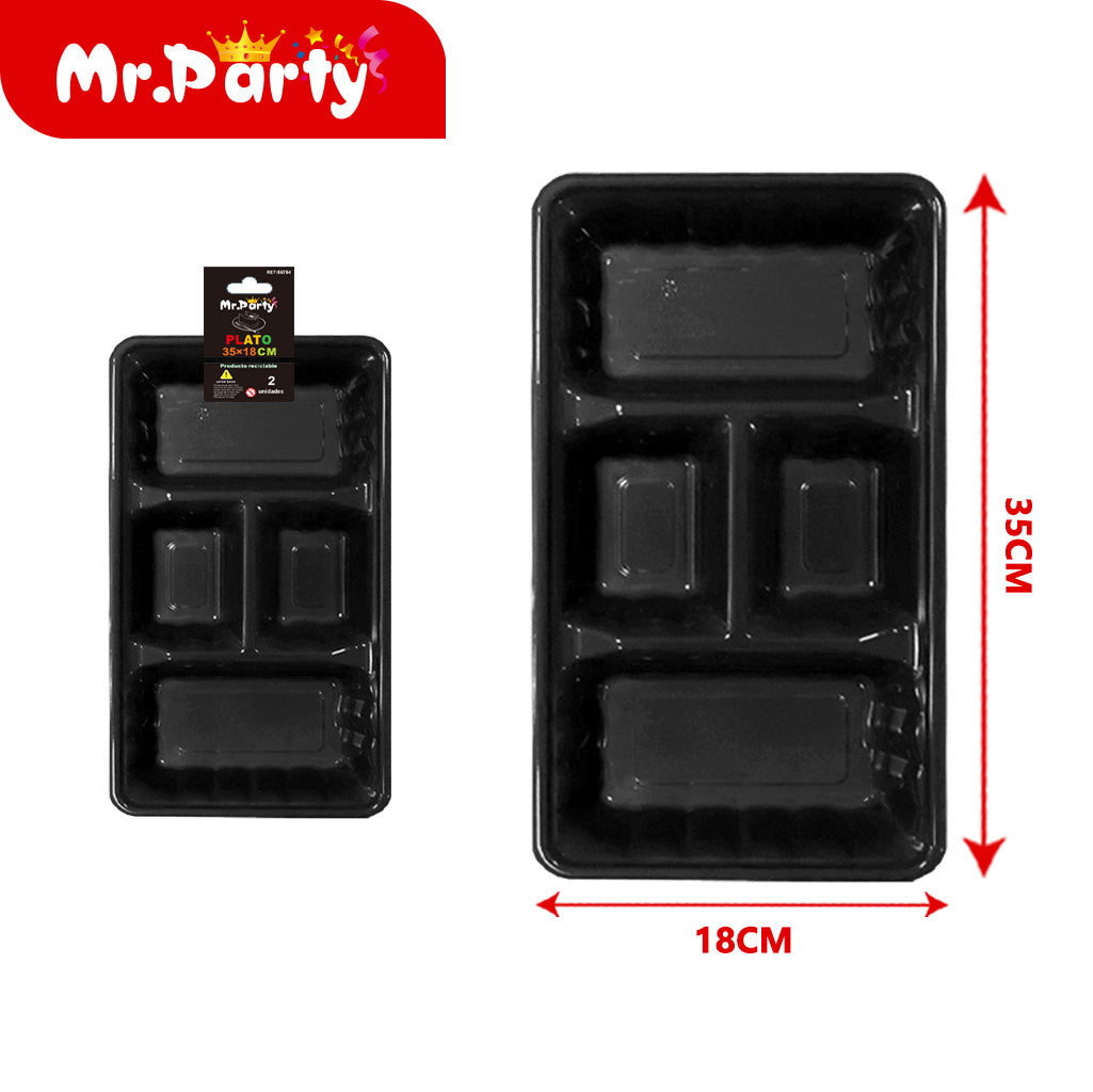 Plato/Bandeja multi-compartimentos 35×18 cm (paquete con 2) | Mr. Party