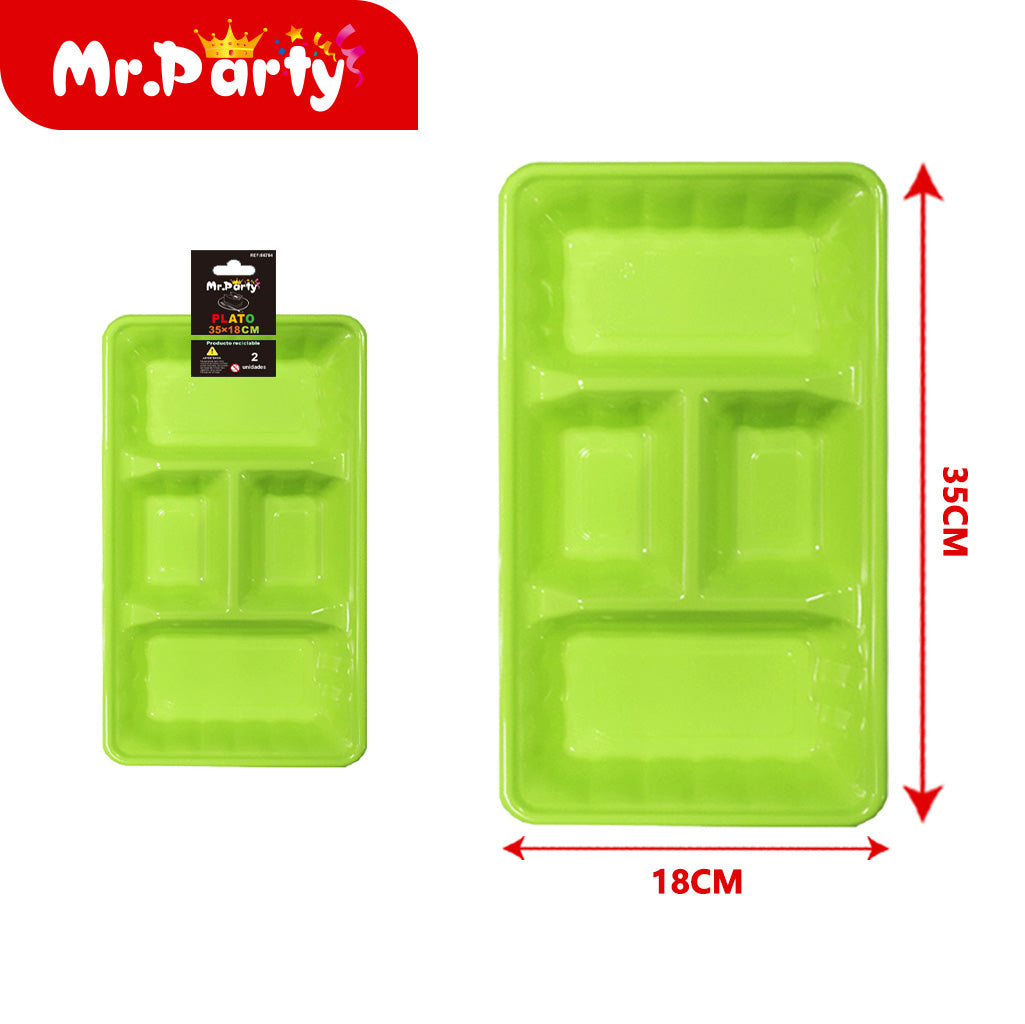 Plato/Bandeja multi-compartimentos 35×18 cm (paquete con 2) | Mr. Party