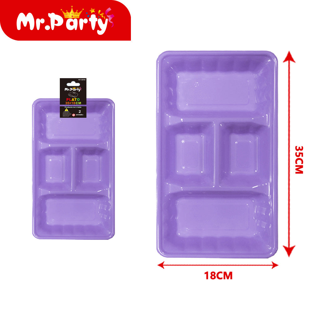 Plato/Bandeja multi-compartimentos 35×18 cm (paquete con 2) | Mr. Party