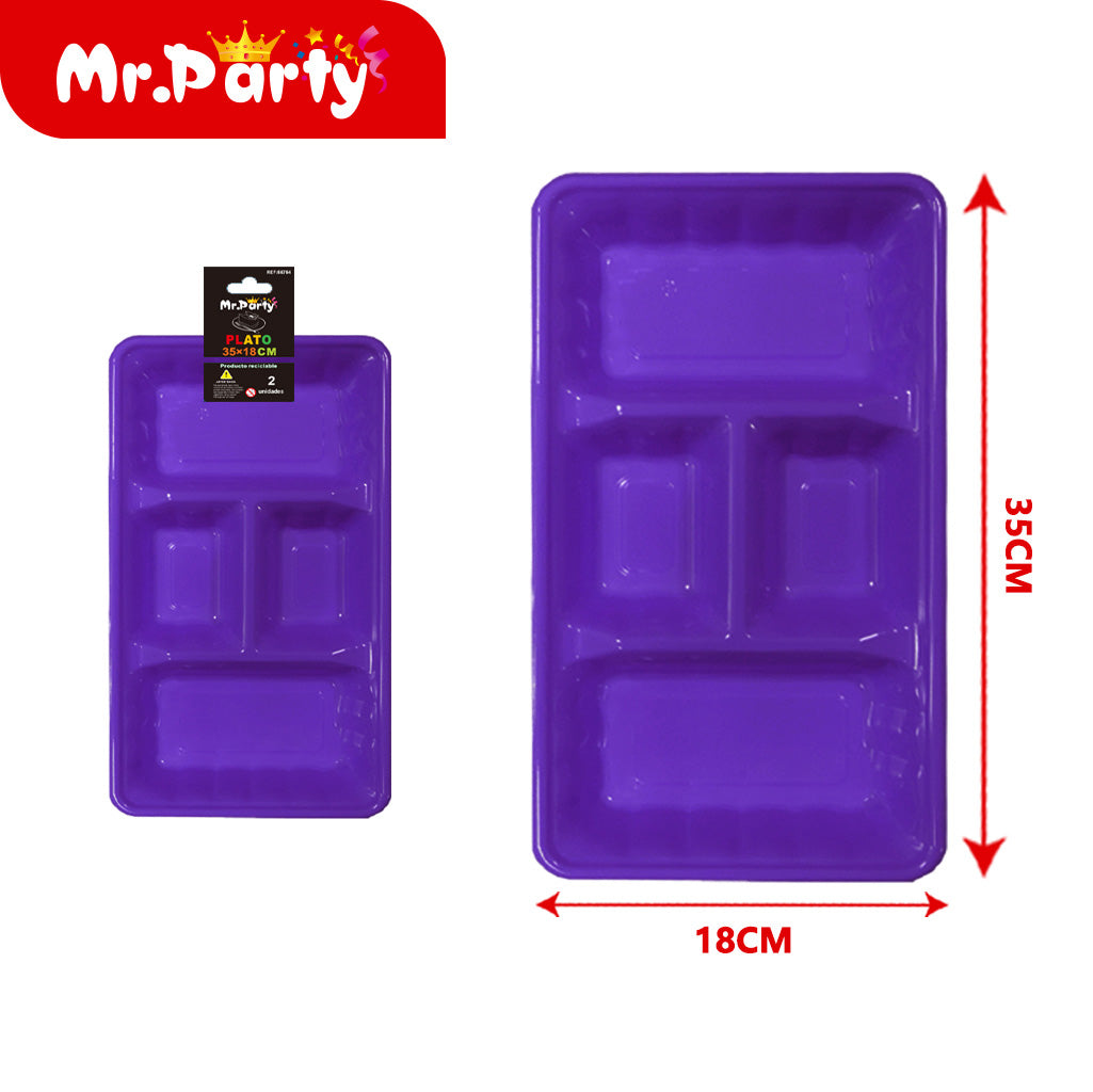 Plato/Bandeja multi-compartimentos 35×18 cm (paquete con 2) | Mr. Party