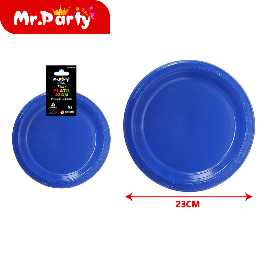 Plato de plástico de 9 pulgadas 10 piezas azul real (12paquetes)