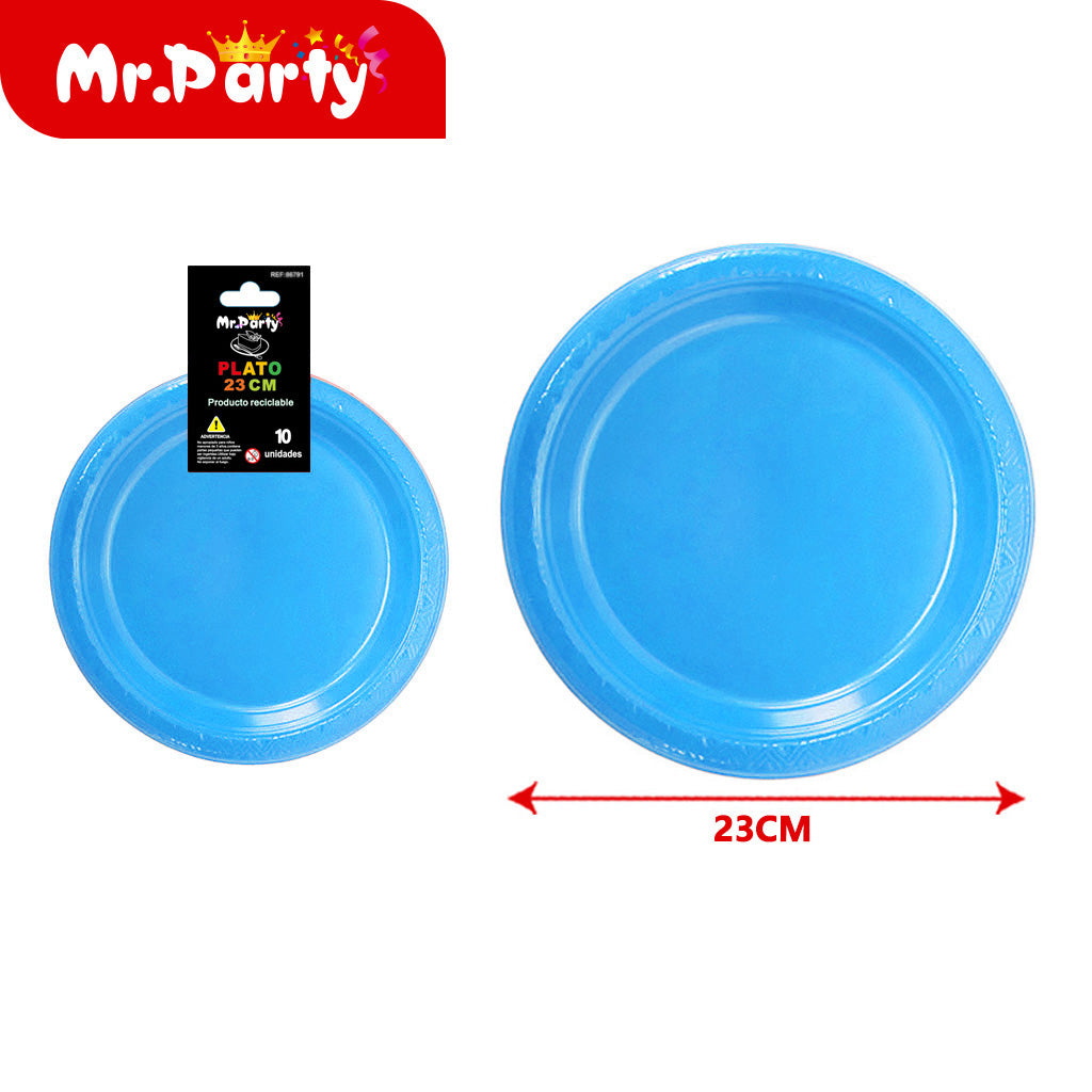 Plato de plástico 9 pulgadas 10 piezas azul claro (12paquetes)