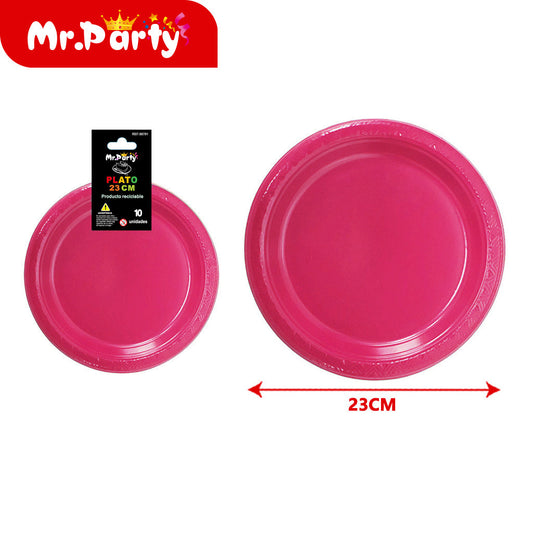 Plato de plástico de 9 pulgadas 10 piezases color rojo rosa (12paquetes)