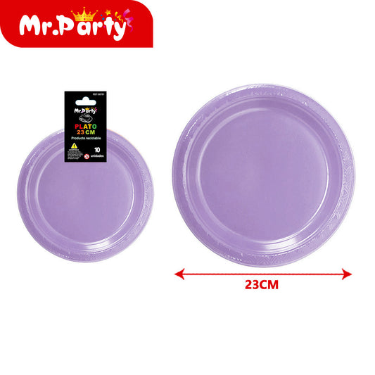 Plato de plástico de 9 pulgadas 10 piezas morado claro (12paquetes)
