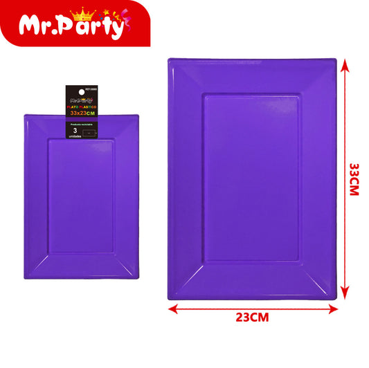 Plato rectangular 33x23cm3pc morado oscuro 35g (12paquetes)