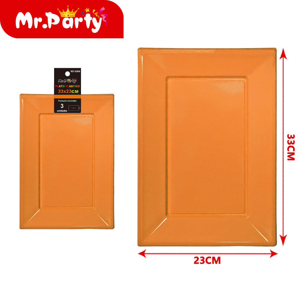 Plato rectangular 33x23cm3pc naranja 35g (12paquetes)