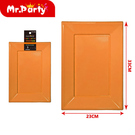 Plato rectangular 33x23cm3pc naranja 35g (12paquetes)