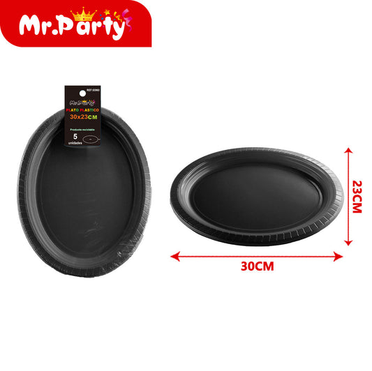 Plato ovalado de Ï†30 x 23 cm h25 cm 5 piezases negro 16 piez (12paquetes)