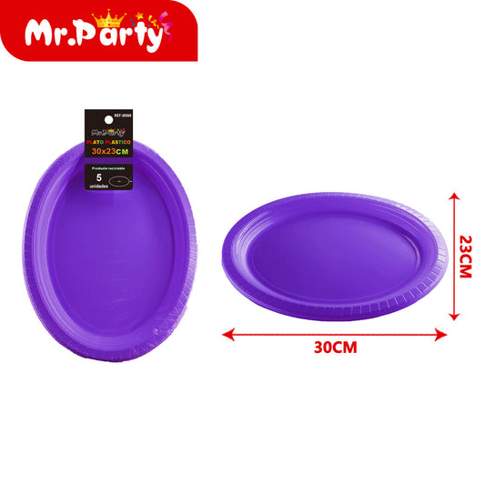 Plato ovalado de 30 x 23 cm de alto 25 cm 5 piezases morado (12paquetes)