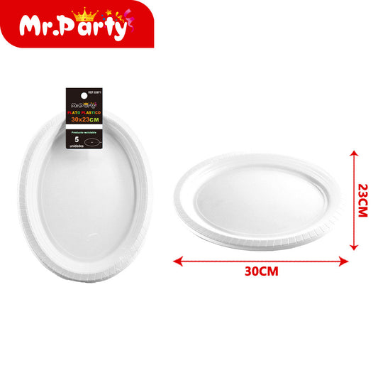 Plato ovalado blanco de Ï†30 x 23 cm y h25 cm 5 piezases 16 p (12paquetes)