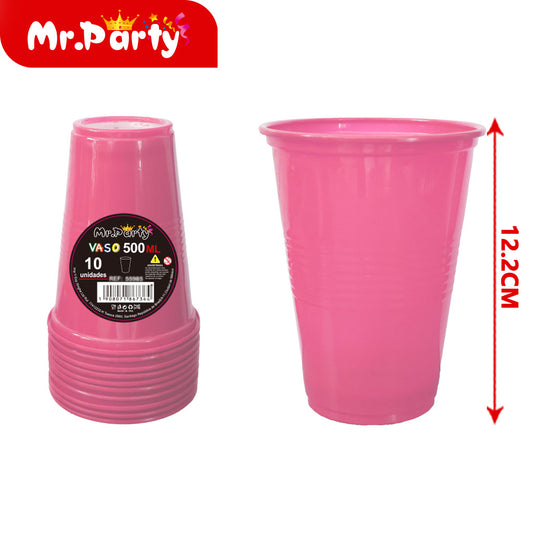 Vaso de plástico de color solido 10 piezases 500 ml color ro (12paquetes)