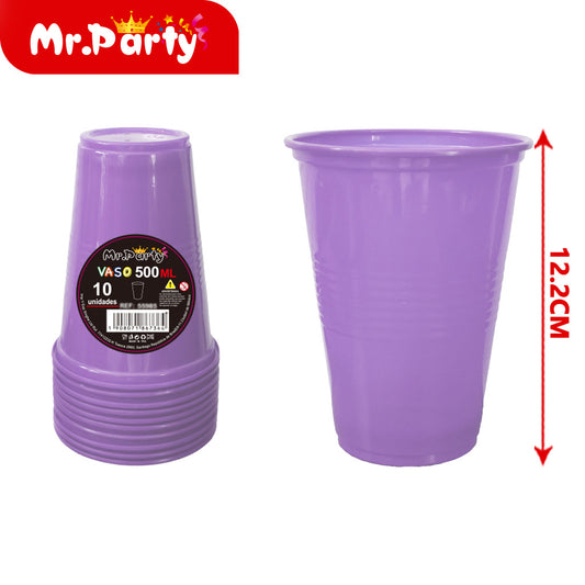 Vaso de plástico de color solido (10 piezases 500 ml morado (12paquetes)