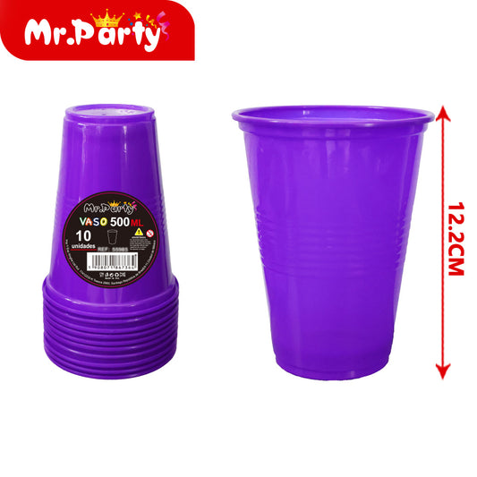Vaso de plástico de color solido (10 piezases 500 ml morado (12paquetes)