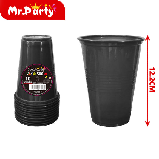 Vaso de plástico de color solido 10 piezas - 500 ml negro 7 (12paquetes)