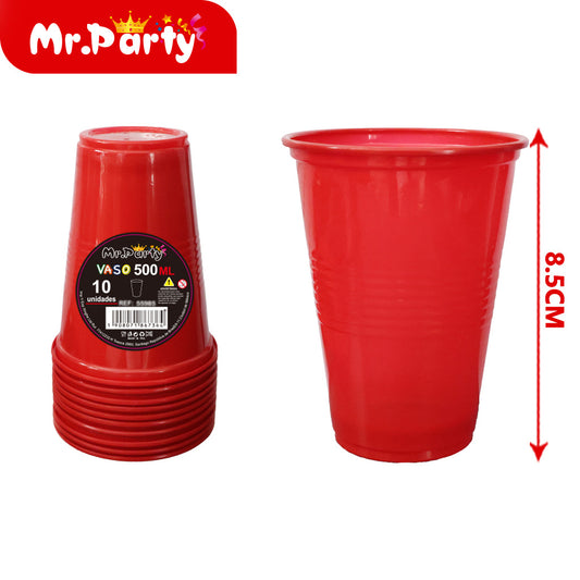 Vaso de plástico de color solido 10 piezases 500 ml rojo 7 g (12paquetes)