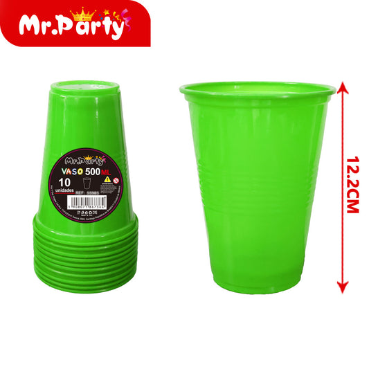 Vaso de plástico de color solido 10 piezases 500 ml verde 7 (12paquetes)