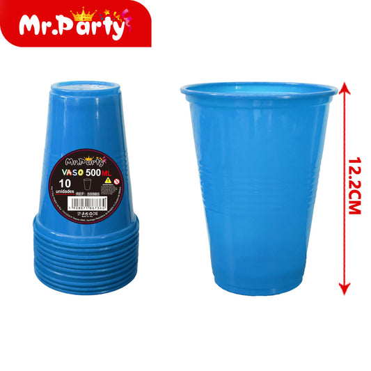 Vaso de plástico de color solido 10 piezases 500 ml azul 7 g (12paquetes)