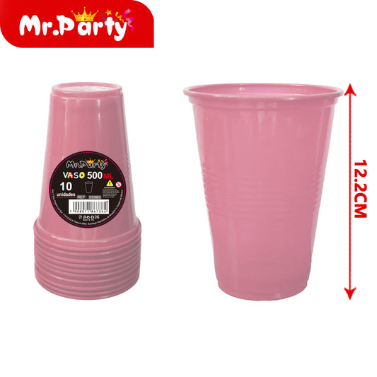 Vaso de plástico de color solido 10 piezases 500 ml rosa 7 g (12paquetes)