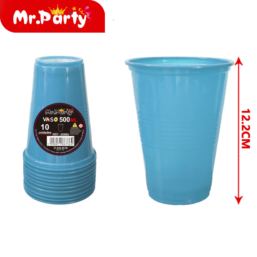 Vaso de plástico de color solido 10 piezases 500 ml azul cla (12paquetes)
