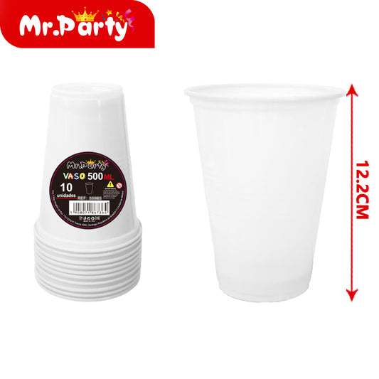 Vaso de plástico de color solido 10 piezas - 500 ml transpar (12paquetes)