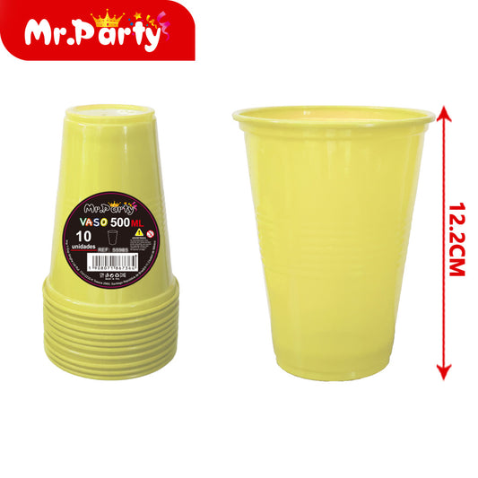 Vaso de plástico de color solido 10 piezases 500 ml amarillo (12paquetes)