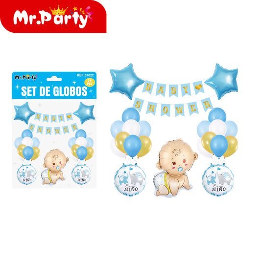 Traje de globo con bandera de babyshowe para niño (12paquetes)