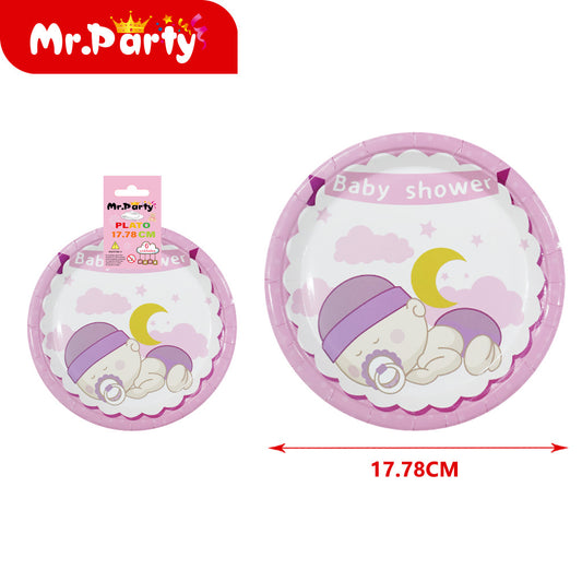 Bandeja de papel de 6 piezas para baby shower de 7 pulgadas (12paquetes)