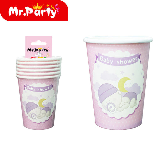 Vaso de papel para baby shower de 6 piezas para niñas (12paquetes)