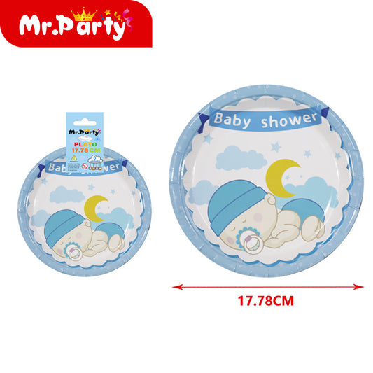Plato de papel de 7 pulgadas para baby shower de 6 piezas pa (12paquetes)